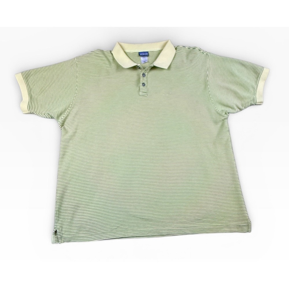 Patagonia Organic Cotton Polo Shirt Mens XL Green Yellow Striped Short Sleeve